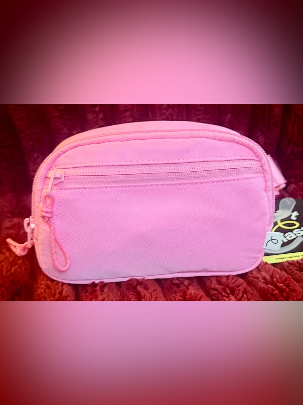 Compact Pink Travel Cosmetic Pouch with Front Zip Pocket